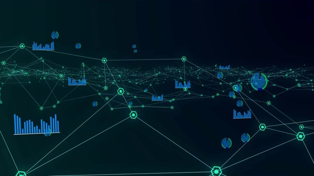 发光的连接网络和在黑色背景下移动的图表视频素材