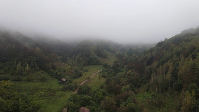 在塞尔维亚的斯特拉平原-路到老山旅游目的地在雾天与森林树木在秋天-旅游旅程和度假概念视频素材