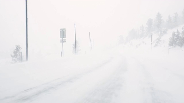 在被雪覆盖的路上开车视频素材