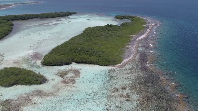 鸟瞰图蓝色泻湖海和热带岛屿上的红树林视频素材