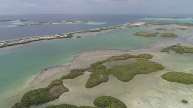 鸟瞰图海滩长热带岛屿绿色水域在加勒比海视频素材