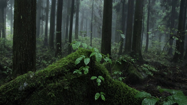 雨中有雾的森林视频素材