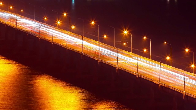 夜晚的城市。河流景观。间隔拍摄。视频素材