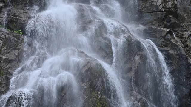 近距离观察热带雨林瀑布视频素材