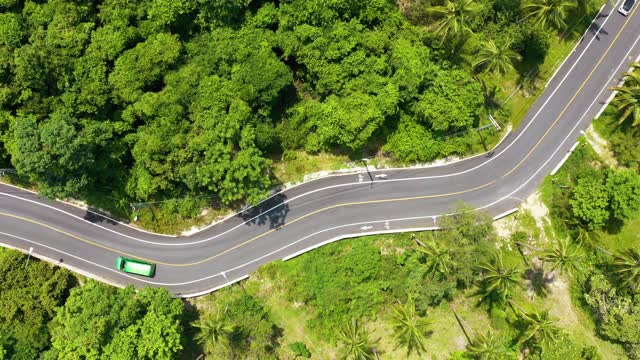 4K无人机拍摄泰国那空西法马拉坎农雨林中的道路和椰子树视频素材