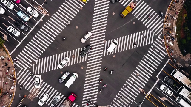 T/L PAN无人机视角城市街道十字路口视频素材