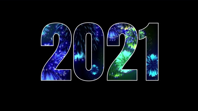 烟花是可见的碑文2021，明亮时尚的节日新年背景视频素材