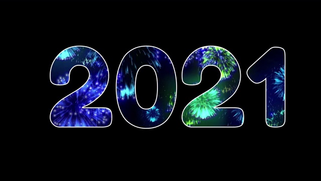 烟花是可见的碑文2021，明亮时尚的节日新年背景视频素材