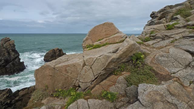 法国布列塔尼，莫比汗，基伯龙半岛，索瓦奇海岸视频素材