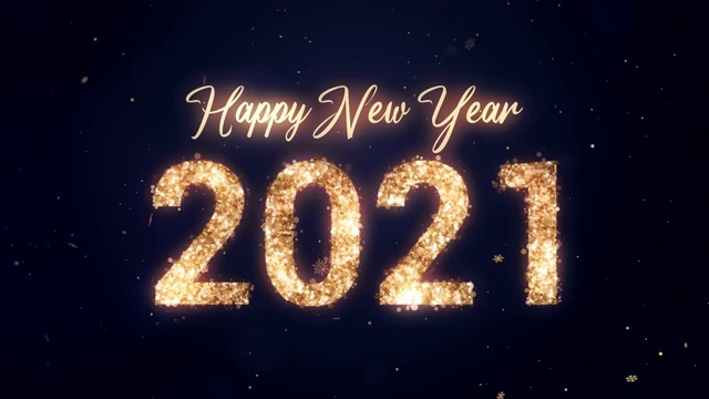 2021新年快乐。蓝色背景上的金色闪光。Loopable视频素材