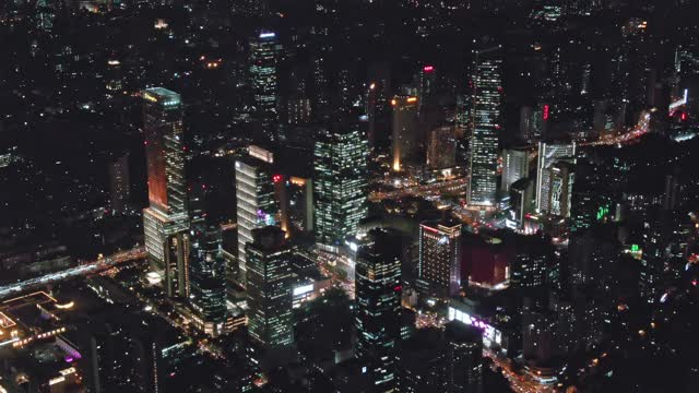 上海陆家嘴金融区夜间鸟瞰图视频素材