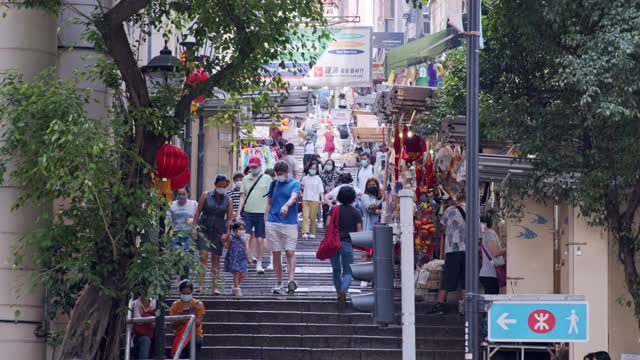 中国香港波汀杰街(石板街)、石街、斜坡街视频素材