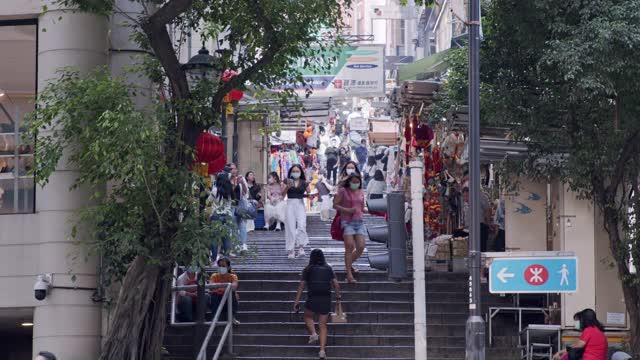 中国香港波汀杰街(石板街)、石街、斜坡街视频素材