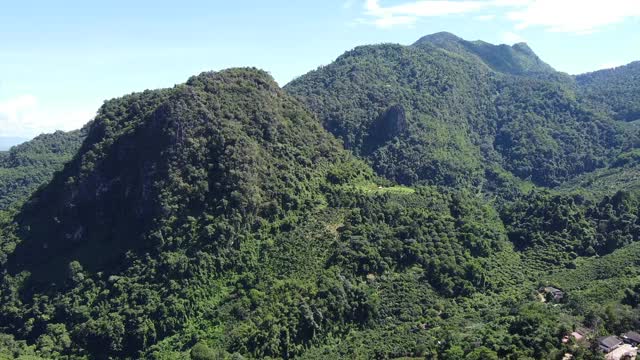 鸟瞰泰国的绿色雨林山脉和丘陵视频素材