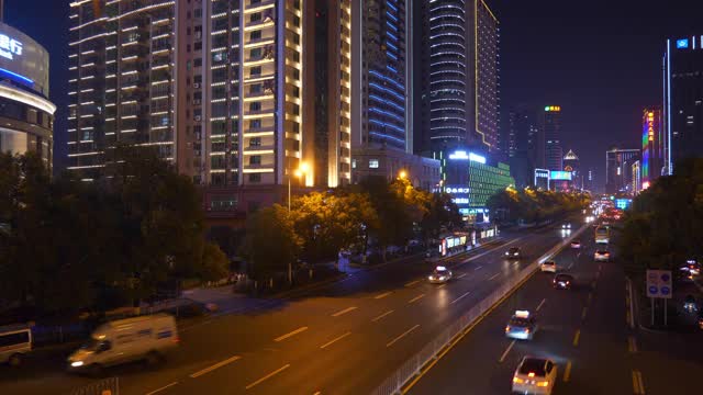 夜光长沙市区交通街桥全景4k中国视频素材