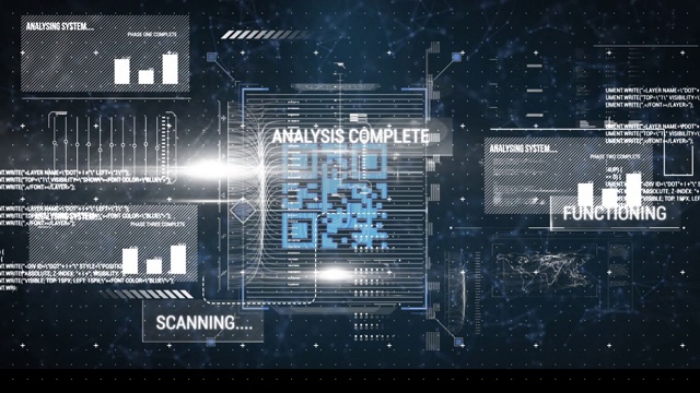 二维码动画与多个数据，图形和统计通过网络连接视频素材