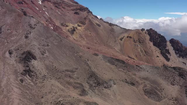 鸟瞰图从钦博拉佐火山陡峭的斜坡开始，揭示了最高的大本营视频素材