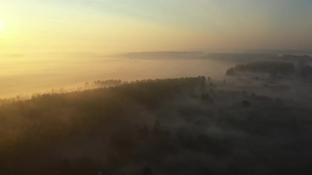 多莉移动在鸟瞰图的清晨薄雾漂浮的景观视频素材