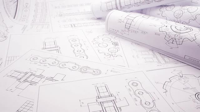工业零件和机械的工程图纸视频素材