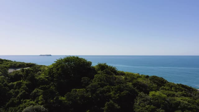 在巴西圣卡塔琳娜Florianópolis的鼹鼠海滩上空的无人机飞行视频素材