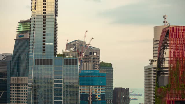 日落天空新加坡市区著名建筑屋顶延时全景4k视频素材