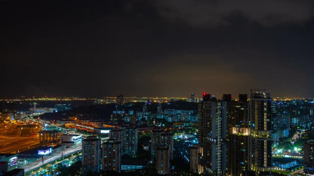 夜间照明新加坡市中心屋顶延时全景4k视频素材