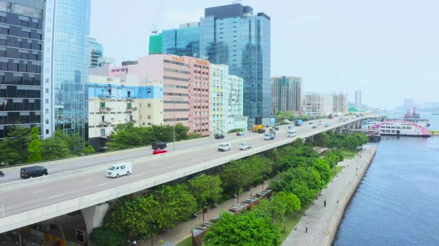 香港启德观塘观塘海滨长廊的无人机影像视频素材