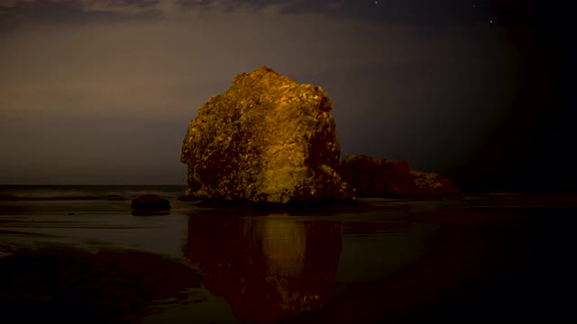 海滩岩石在夜晚的时间流逝视频素材