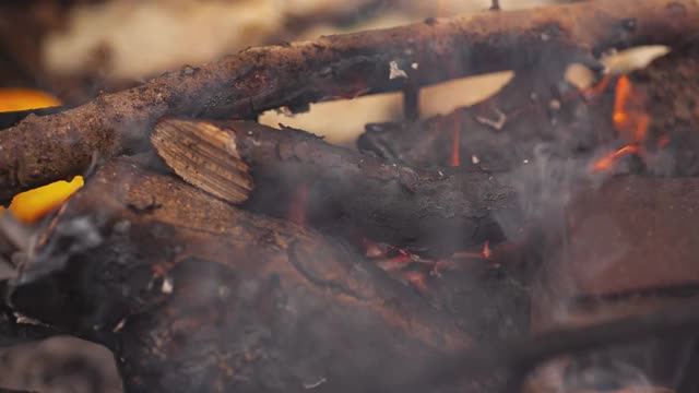 燃烧的木材细节与火焰4视频素材