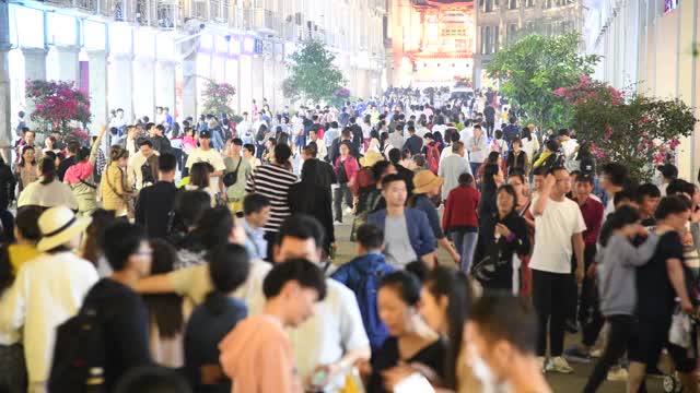 夜晚在城市街道上行走的人群视频素材