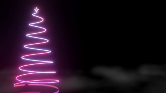 美丽的霓虹灯圣诞树闪闪发光的灯光背景3D渲染视频素材