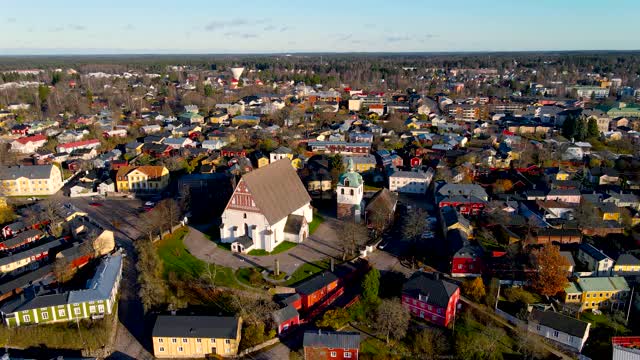 Porvoo历史小镇鸟瞰图视频素材