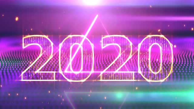 2020年，霓虹灯字母，发光字体，新年快乐视频素材