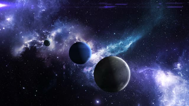 冥王星，海王星和天王星在一个美丽的星云的背景上视频素材