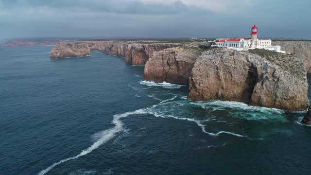 Cabo Sao Vicente灯塔鸟瞰图视频素材