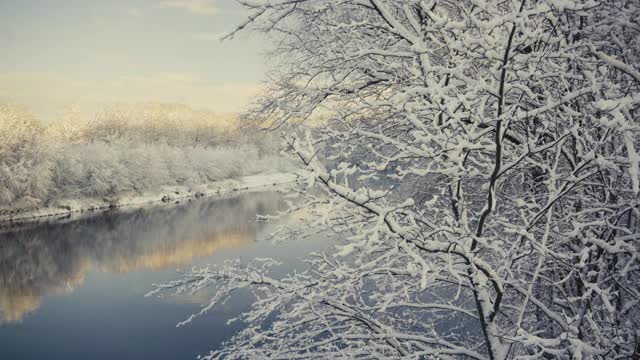 冬天的第一天，河里下雪了视频素材