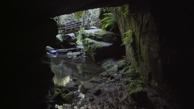 在澳大利亚的蓝山国家公园，一个人在大峡谷的悬崖边徒步旅行视频素材