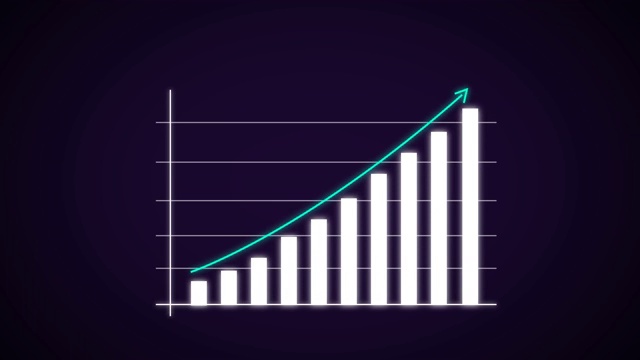 商业成长与成功之箭与辉光动画。4k业务数据市场条形图示意图。商业和金融。视频素材
