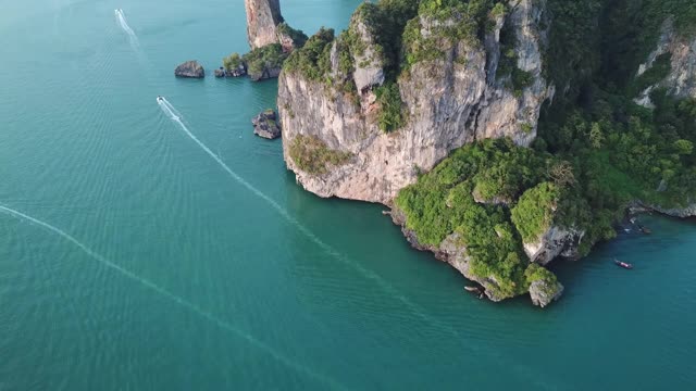 空中热带绿松石礁湖海滩岩石视频素材