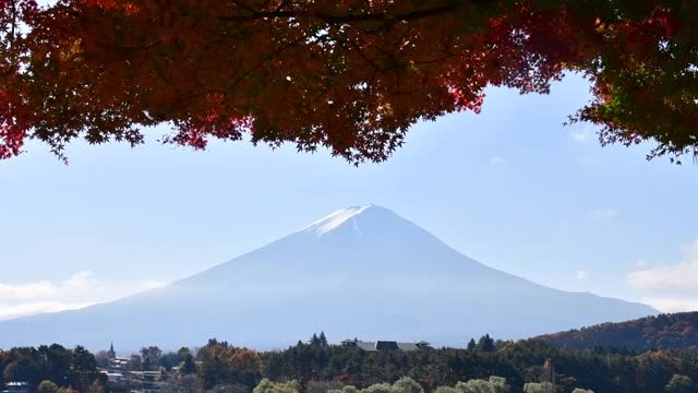 富士山和富士山五湖的秋叶颜色:川口湖视频素材