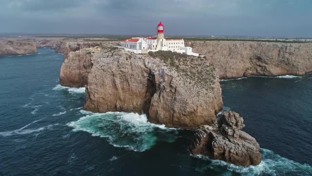 Cabo Sao Vicente灯塔鸟瞰图视频素材