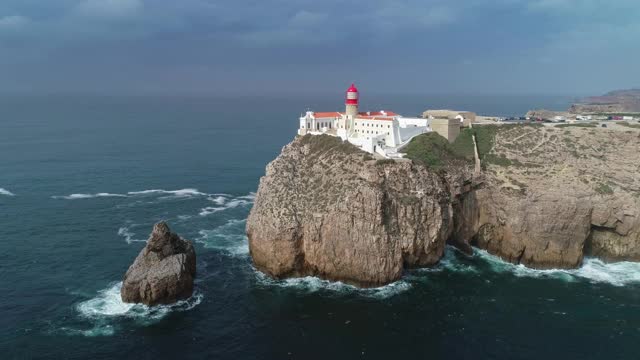 Cabo Sao Vicente灯塔鸟瞰图视频素材