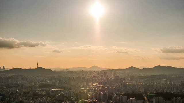 从日落到夜晚的城市景观/韩国首尔视频素材