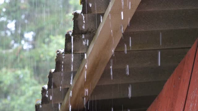 爱沙尼亚小木屋屋顶上的雨滴视频素材