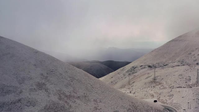 鸟瞰积雪覆盖的落基山脉和山路视频素材