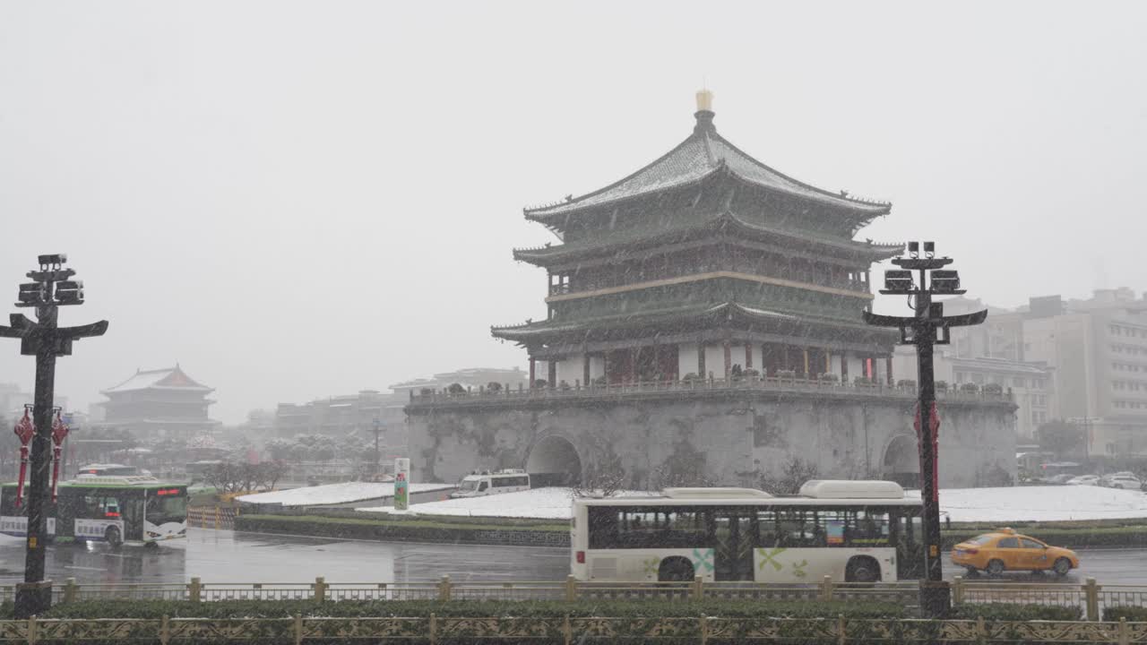 中国西安的雪。视频素材