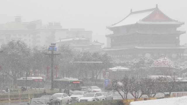 中国西安的雪城。视频素材