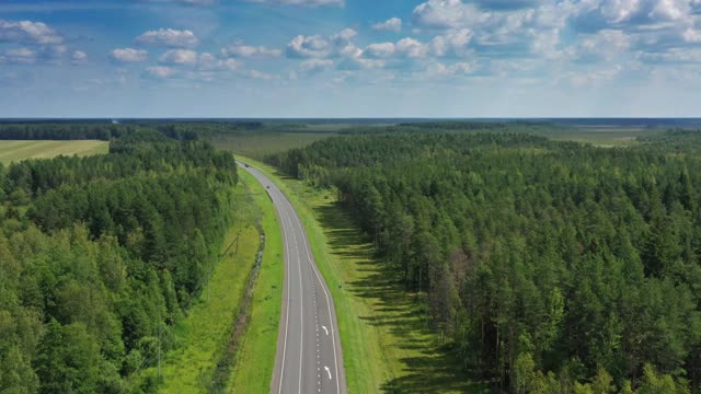 鸟瞰图的乡村道路在森林视频素材