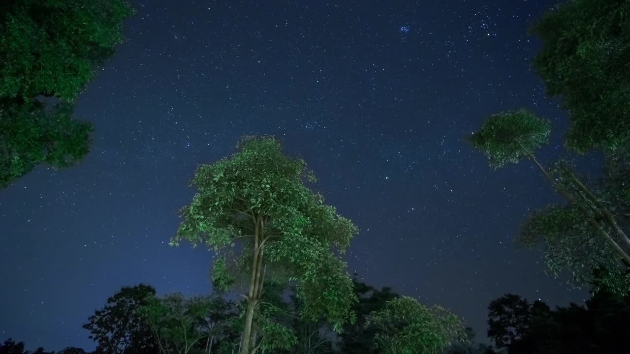 时间流逝，长时间曝光在夜空中的星星轨迹。视频素材