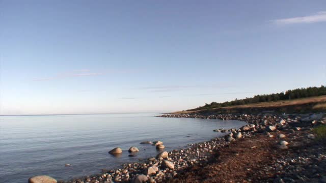 海岸和白海平静的水。视频素材